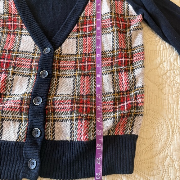 ACADEMIA navy blue plaid button up cardigan super cute women's L - Picture 2 of 8